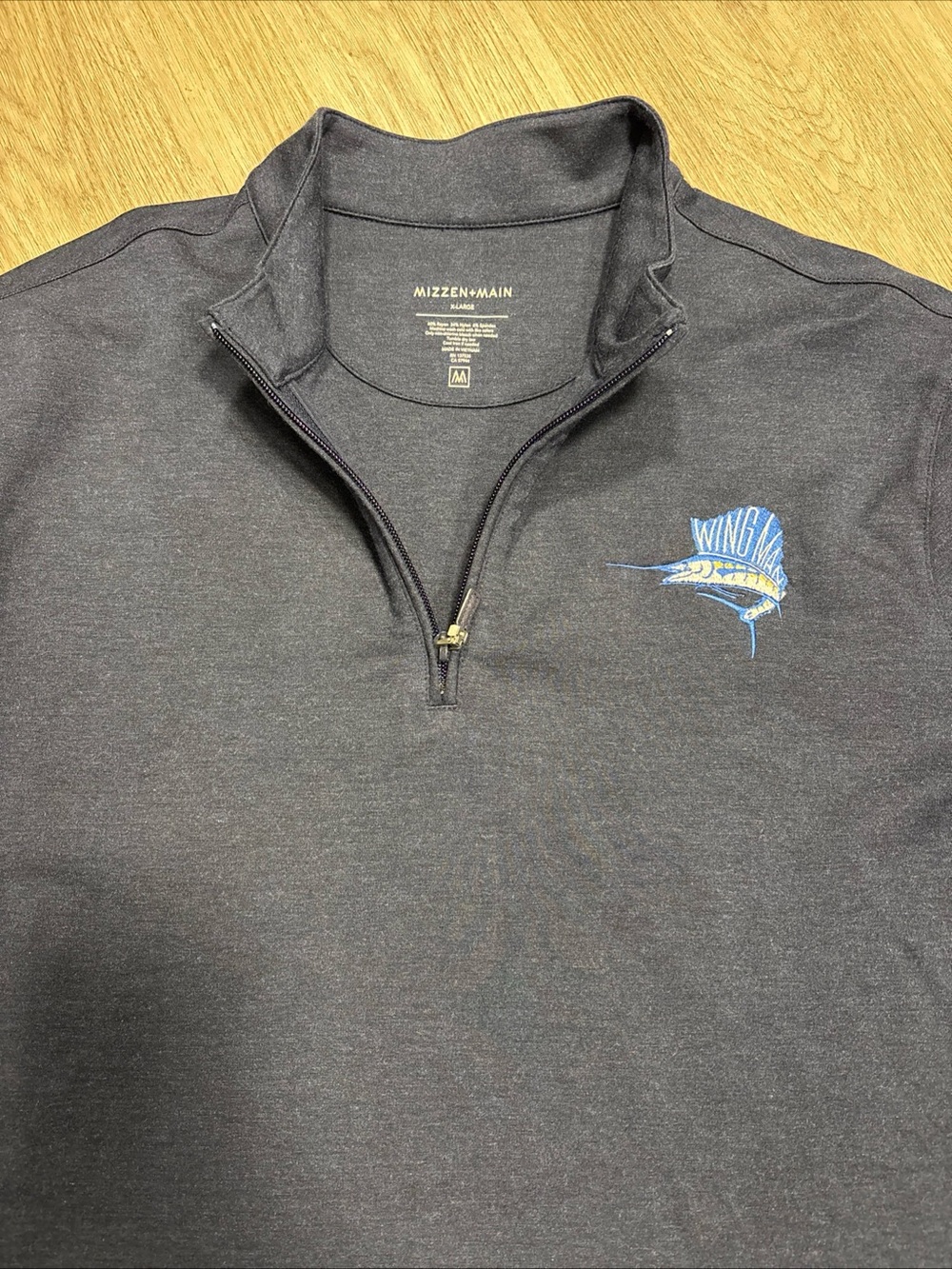 Mizzen+Main Pullover Mens XL Blue Quarter Zip Performance Sweater Wingman Logo